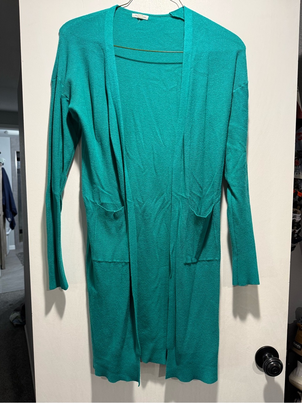 Teal Open-Front Long Cardigan Sweater